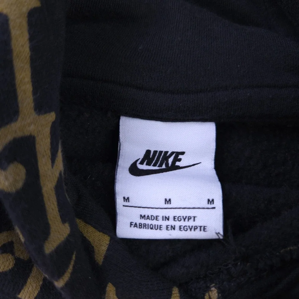 Nike Hoodie Mens Medium AOP Sweatshirt Fleece Sportswear Black Gold Monogram